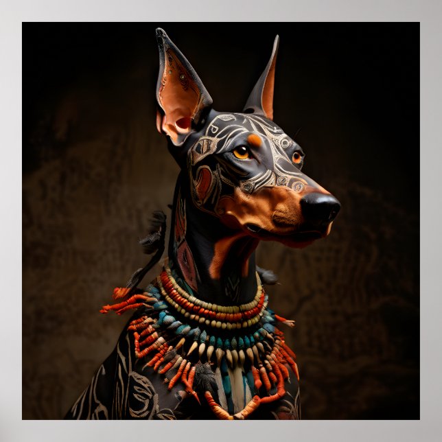 Póster Ceremonial Dobermann Pinscher con atuendo de guerr (Frente)