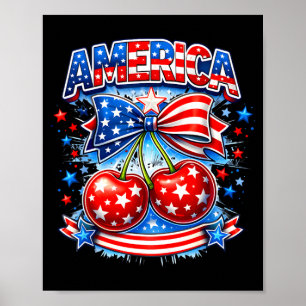 Póster cereza de América lazo estrellas rayas usa 4 de ju