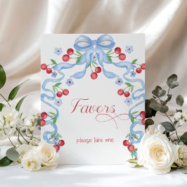Póster Cereza encima Favores de lazo azul Baby shower