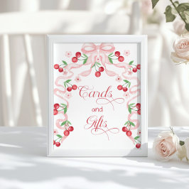 Póster Cereza encima Tarjetas y regalos con lazo rosa