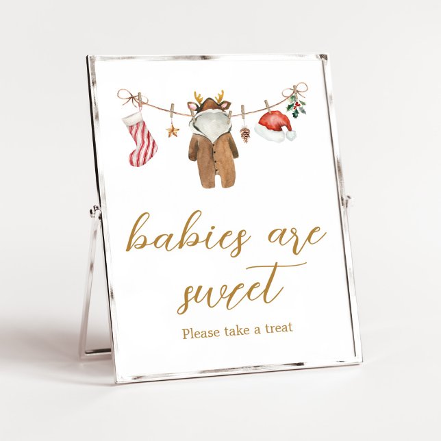 Póster Cereza Navidades Ropa Los bebés son dulces (Merry Little Clothes Baby Shower Babies are Sweet Sign)