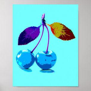 Póster Cerezas azules brillantes