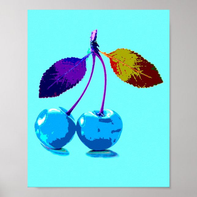 Póster Cerezas azules brillantes (Frente)