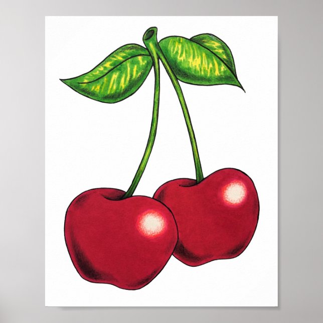 Póster "Cerezas" - cerezas en un Poster de diseño de vino (Frente)