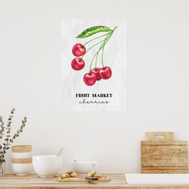 Póster Cerezas del mercado de frutas (Cocina)