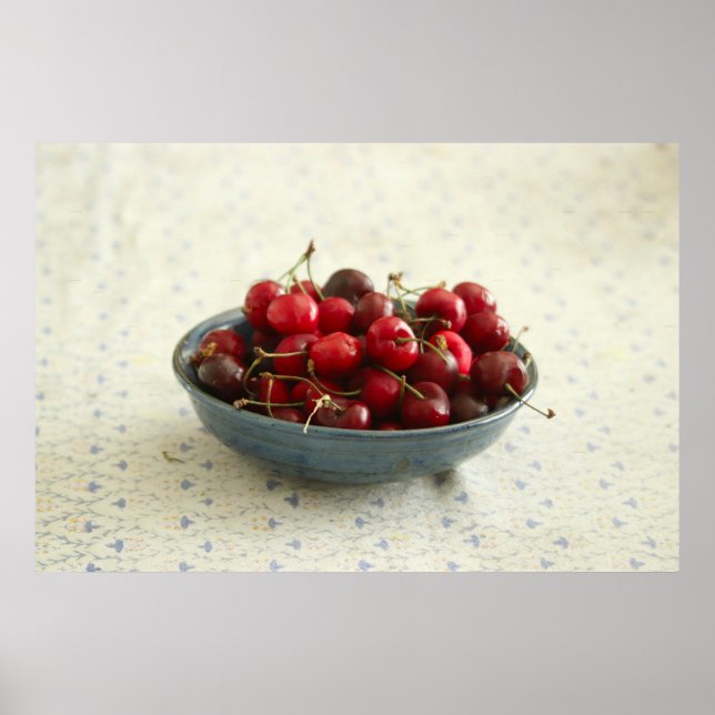 Póster Cerezas en un tazón azul (Frente)