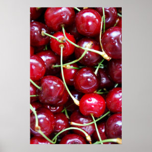 Póster Cerezas fruta roja comida fresca primer plano