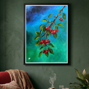 Póster Cerezas Rojas al Amanecer de Verano Pintura de Alf