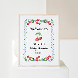 Póster Cerezas rojas | Bienvenida de Baby Shower Retro ca