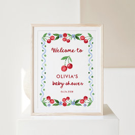 Póster Cerezas rojas | Bienvenida de Baby Shower Retro ca