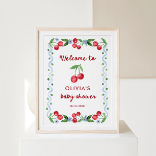 Póster Cerezas rojas   Bienvenida de Baby Shower Retro ca