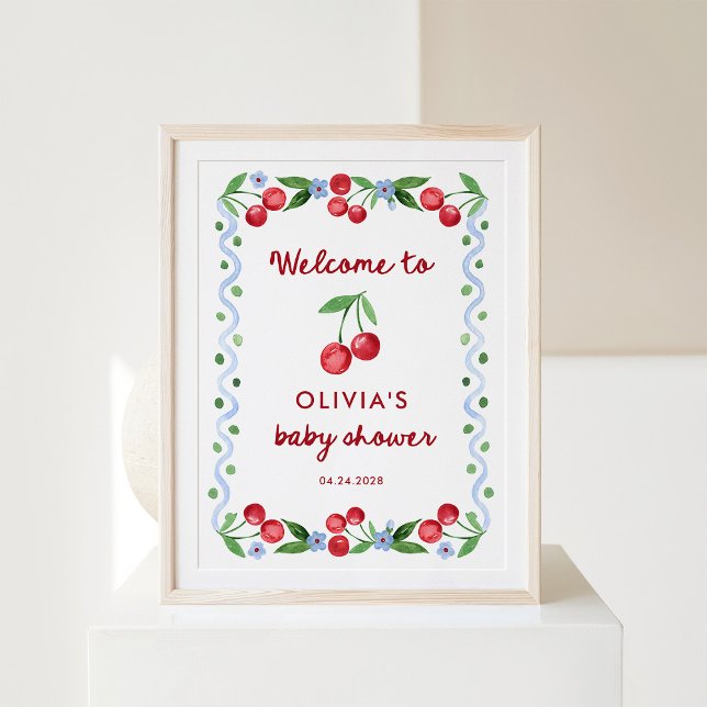 Póster Cerezas rojas | Bienvenida de Baby Shower Retro ca (Subido por el creador)
