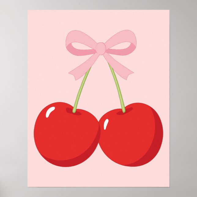 Póster Cerezas rojas con Moda de coqueta de vaca rosa (Frente)