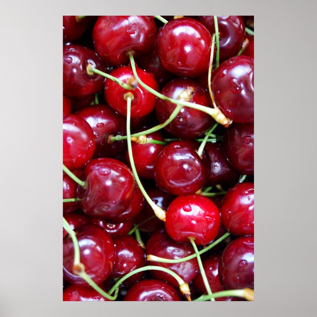 Póster Cerezas rojas fruta comida fresca primer plano (Frente)