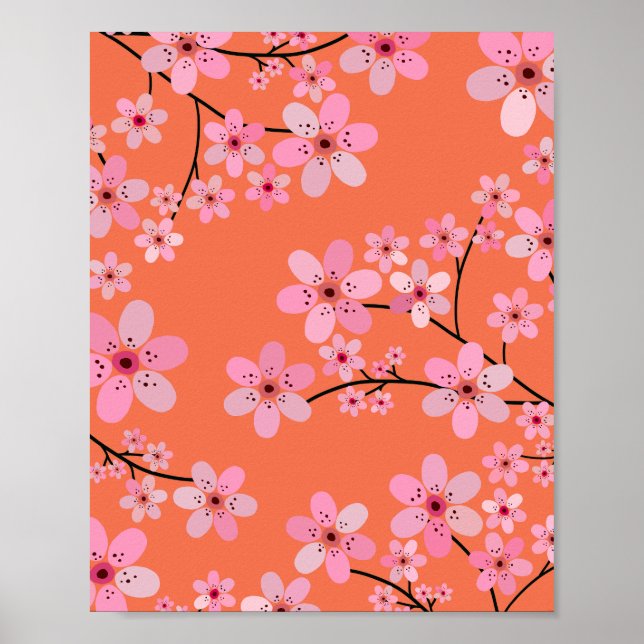 Póster Cerezo Blossom 10 Naranja Y Rosa (Frente)