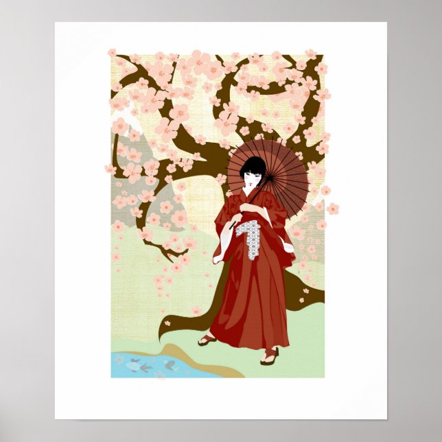 Póster cerezo blossom geisha (Frente)