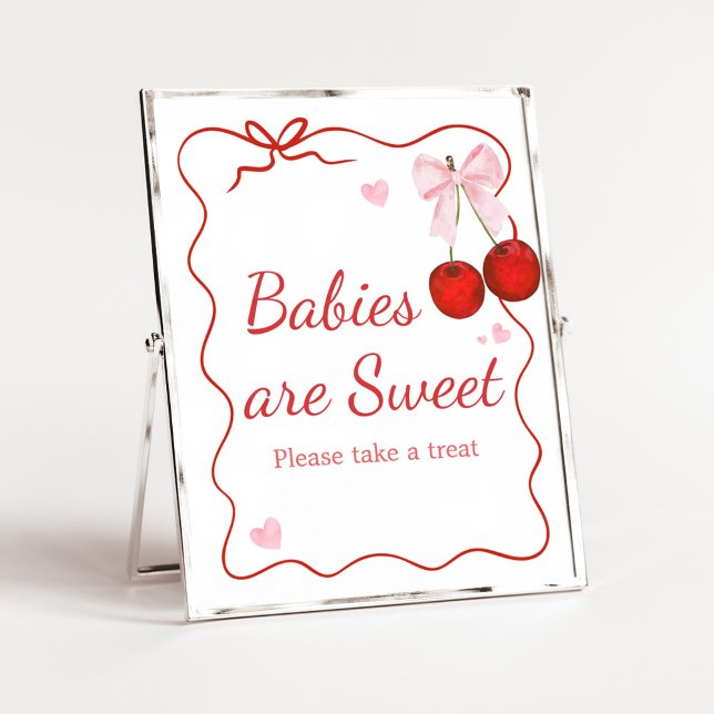 Póster Cerezo en los mejores bebés de Baby Shower son dul (Cherry on Top Baby Shower Babies are Sweet Sign)