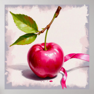 Póster Cerezo rosa de Coquette con hojas y cinta de opcio