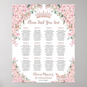 Póster Cerezos en flor Rosa Dorado Salón Quinceanera