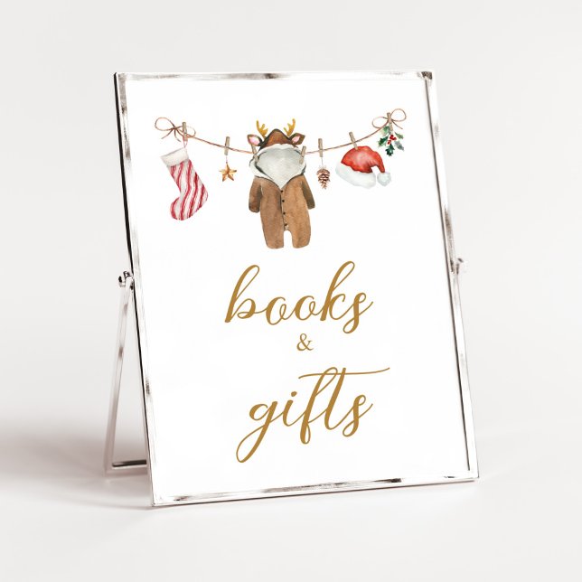Póster Cerezos Navidades Ropa Libros y Regalos (Merry Little Clothes Baby Shower Books and Gifts Sign)