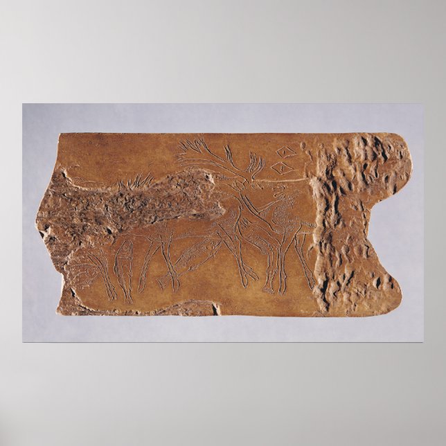 Póster Cernícalo de reno tallado con ciervo y salto (Frente)
