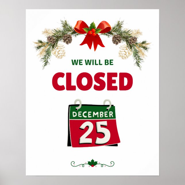 Póster Cerrado 25 de diciembre Horas de Tienda (Frente)