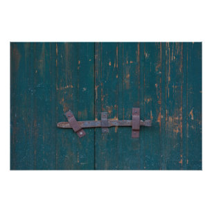 Póster Cerradura de puerta oxidada en puerta verde