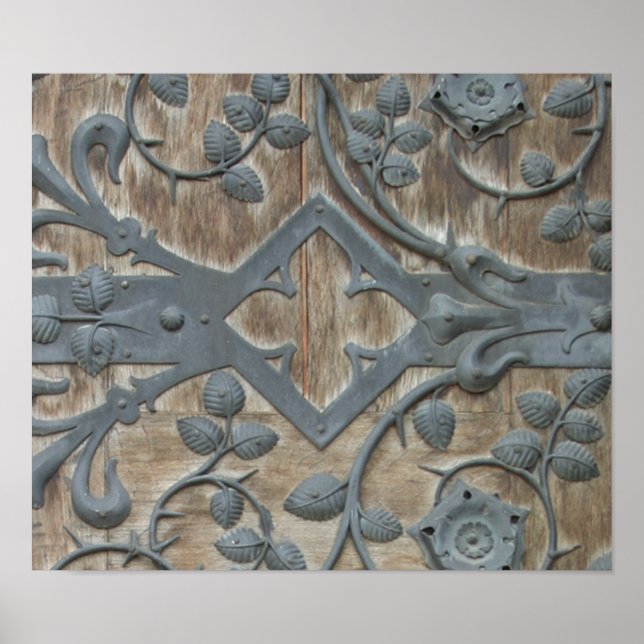 Póster Cerradura medieval de hierro en la puerta de mader (Frente)