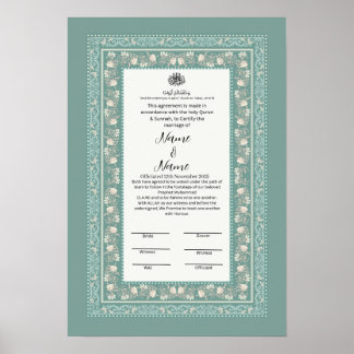 Póster Certificación islámica floral Border Nikkah