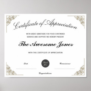 Póster Certificado blanco de agradecimiento con logotipo