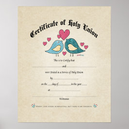 Póster Certificado Boda de Aves Amantes de la Sagrada Uni