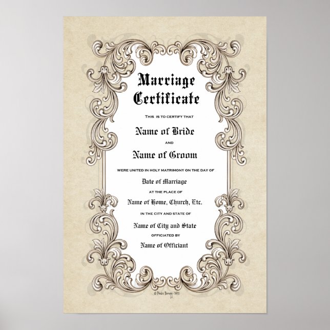 Póster Certificado Boda-Matrimonio-(Keepsake ornamental) (Frente)