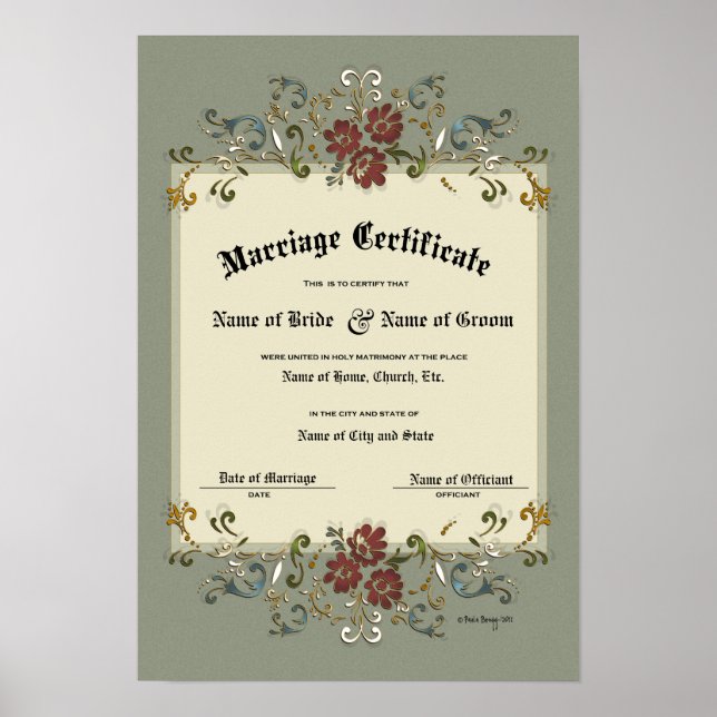 Póster Certificado Boda-Matrimonio-(Keepsake ornamental) (Frente)