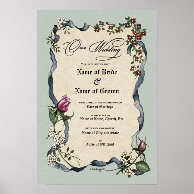 Póster Certificado Boda-Matrimonio-(Keepsake ornamental) (Frente)