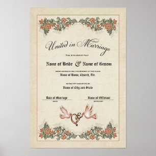 Póster Certificado Boda-Matrimonio-(Keepsake ornamental)