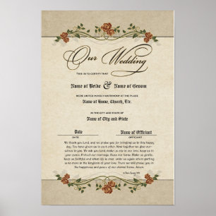 Póster Certificado Boda-Matrimonio-(Keepsake ornamental)