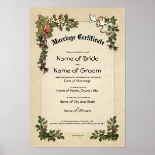 Póster Certificado Boda-Matrimonio-(Keepsake ornamental)
