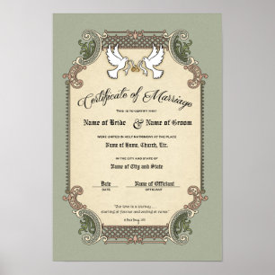 Póster Certificado Boda-Matrimonio-(Keepsake ornamental)