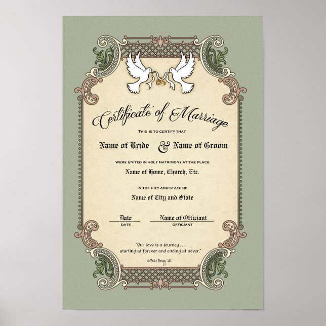 Póster Certificado Boda-Matrimonio-(Keepsake ornamental) (Frente)