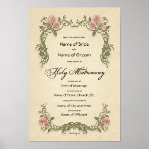 Póster Certificado Boda-Matrimonio-(Keepsake ornamental)