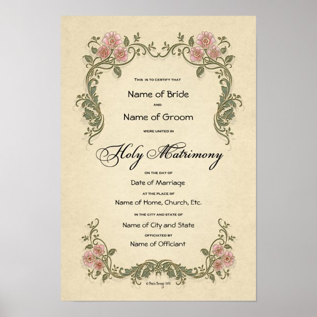 Póster Certificado Boda-Matrimonio-(Keepsake ornamental) (Frente)