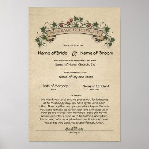 Póster Certificado Boda-Matrimonio-(Keepsake ornamental)