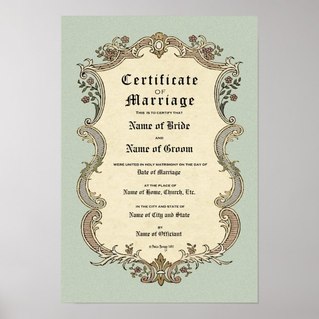 Póster Certificado Boda-Matrimonio-(Keepsake ornamental) (Frente)