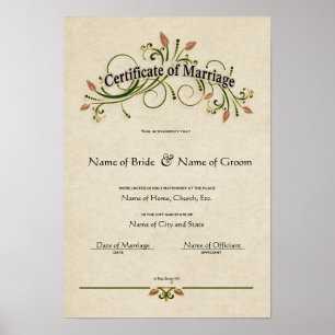 Póster Certificado Boda-Matrimonio-(Keepsake ornamental)