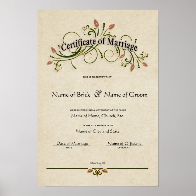 Póster Certificado Boda-Matrimonio-(Keepsake ornamental) (Frente)