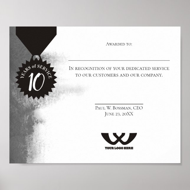 Póster Certificado de 10 años del empleado de Splash (Frente)