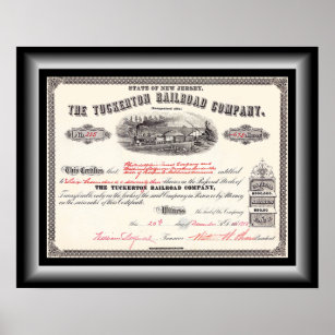 Póster Certificado de acciones de la empresa ferroviaria 