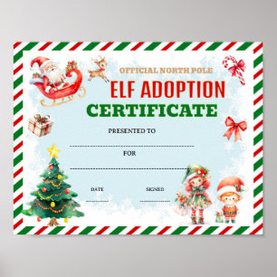 Póster certificado de adopción de duende editable premio