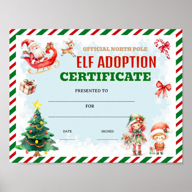 Póster certificado de adopción de duende editable premio (Frente)