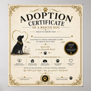 Póster Certificado de Adopción de Perro de Rescate Person